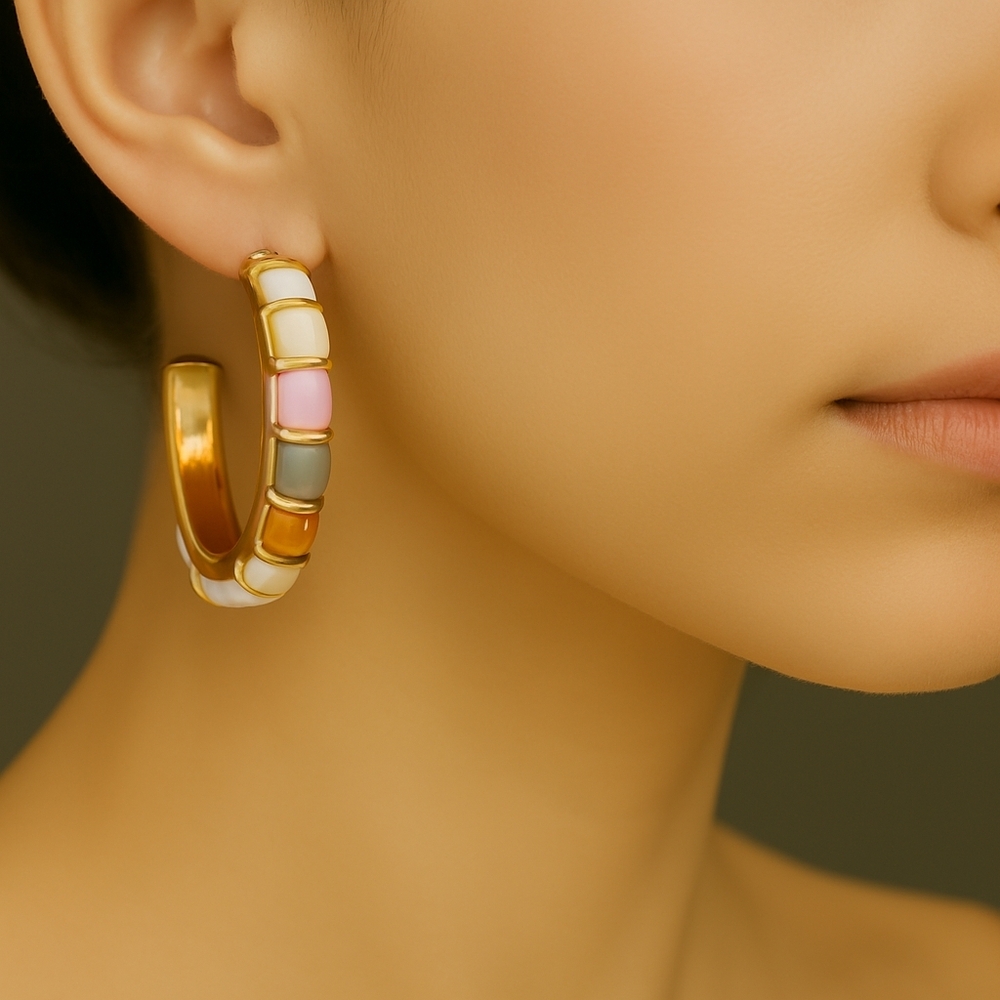 Gold-Tone Multicolor Enamel Open Hoops Jewelry – Stylish Women Fashion Earrings